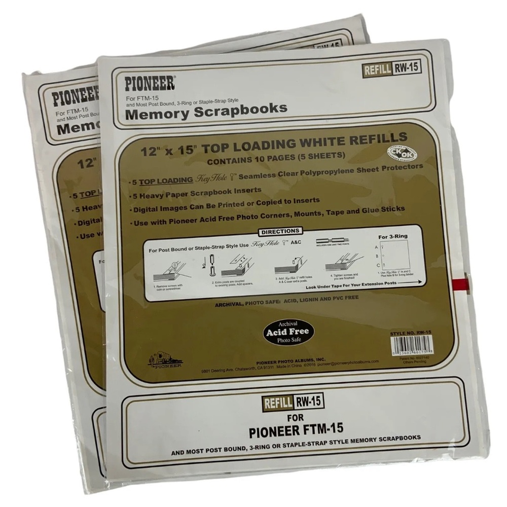 (2) Pioneer 12 x 15 White Memory Book Refill Pages 5 Sheets RW-15 for FTM-15